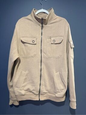 Gold Label Brand GLB Mens L Tan Full Zip Utility Jacket Military Style Cotton